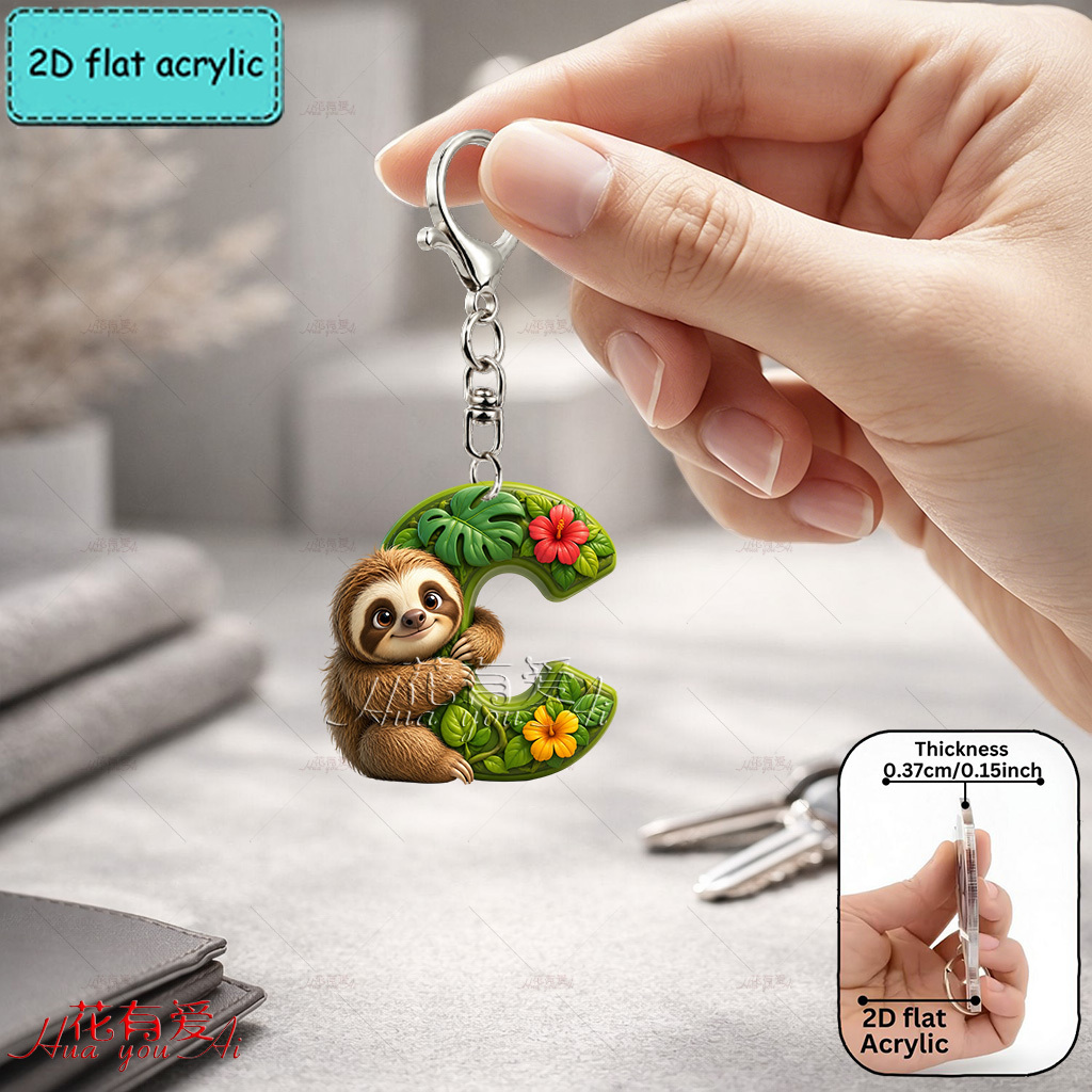 TEMU 2d Flat - [2d Flat] Acrylic Keychain, Sloth Letter Keychain, Novelty Keychain, , Sloth, Cute Animal, Keychain Additions, Fashion Additions,