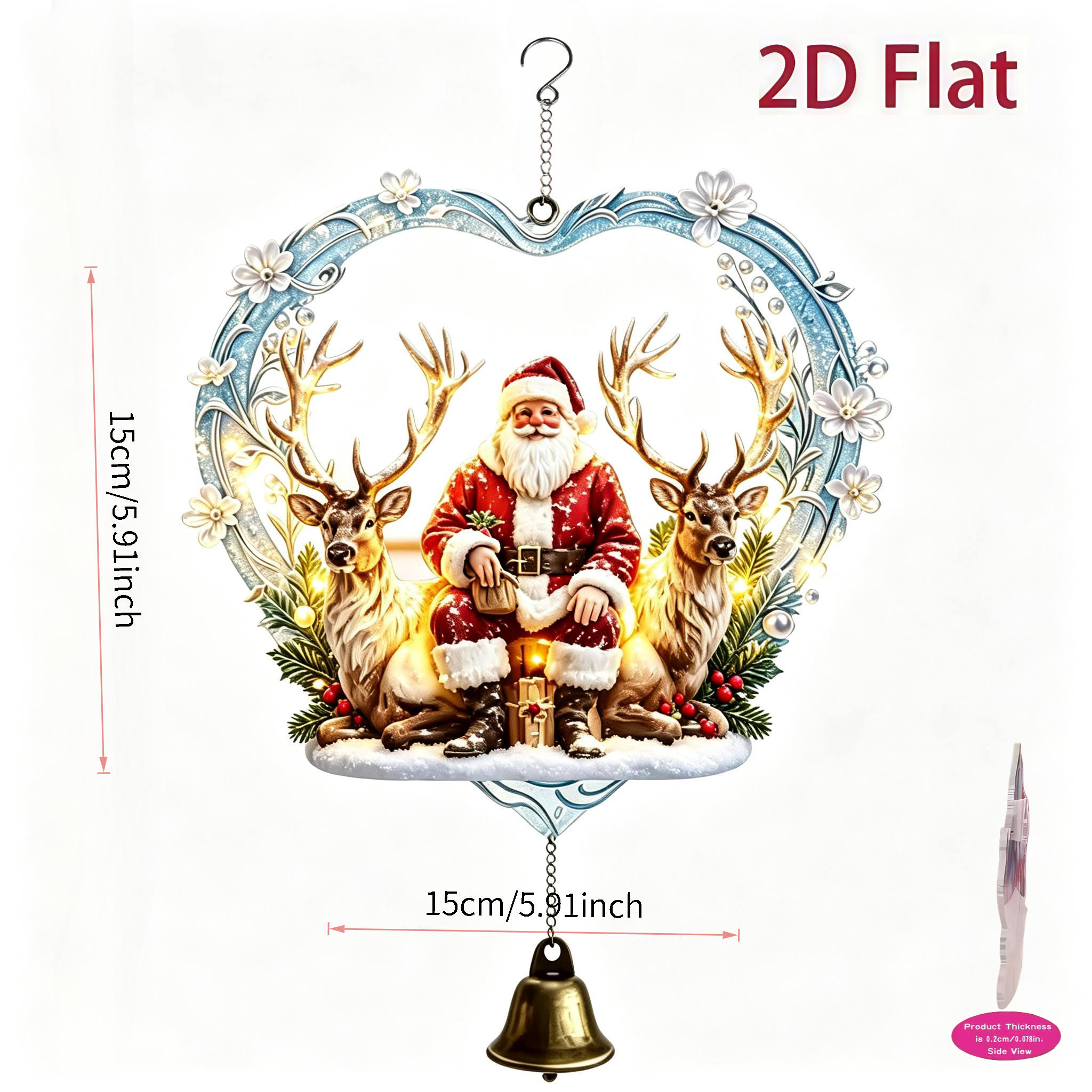 TEMU 2d Flat Acrylic Design Heart-carved Frosted Reindeer Christmas Wind Chime Ornament. Suitable For Hanging On Indoor Windowsills, , And Outdoor