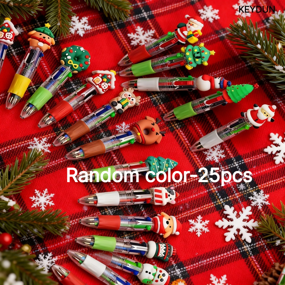 TEMU 25 stylos à bille de Noël aléatoires à couleurs - Stylos mignons pour Père Noël, de neige, , parfaits pour les souvenirs de Noël, cadeaux de