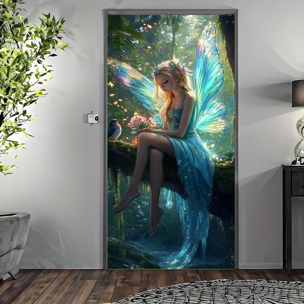 TEMU 2d Flat, 2d Flat - 2d Door Banner 2d Flat, 2d Door Banner, 1pc Magic For Fairy Door Hanging Banner With Forest Scenery, And Flower Decorations -