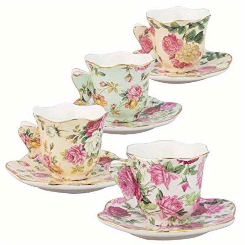      2ounce porcelain espresso cup and saucer set with   handles 4pcs   white porcelain   coffee or tea coffee bar accessories floral pattern cup durable porcelain Product details 1