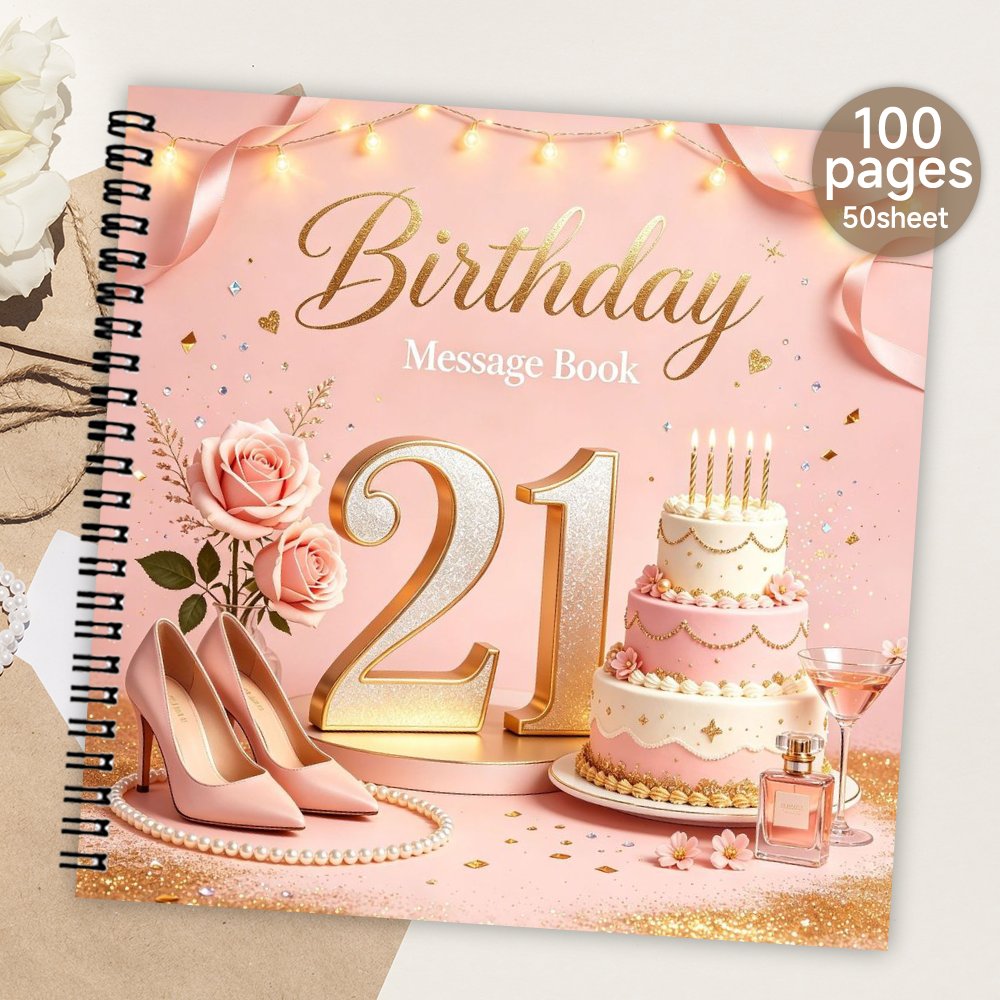 TEMU 1pc Spiral Guestbook, 21st Birthday Pink Themed Blank Page Guest Book, Meaningful Gift & Souvenir Album For Family & For 21st Birthday Party
