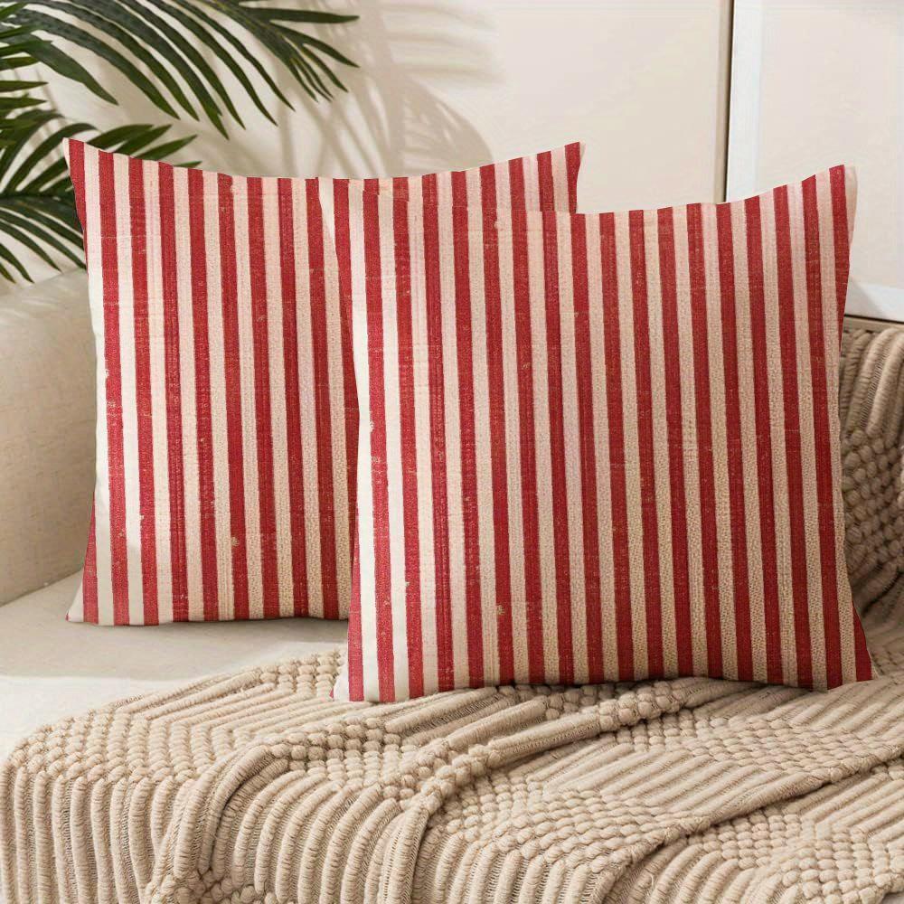 2pcs Traditional-Style Red Striped Polyester Throw Pillow Covers, Machine  Washable, Zipper Closure, Woven Decorative Cushion Covers for Room Types, 