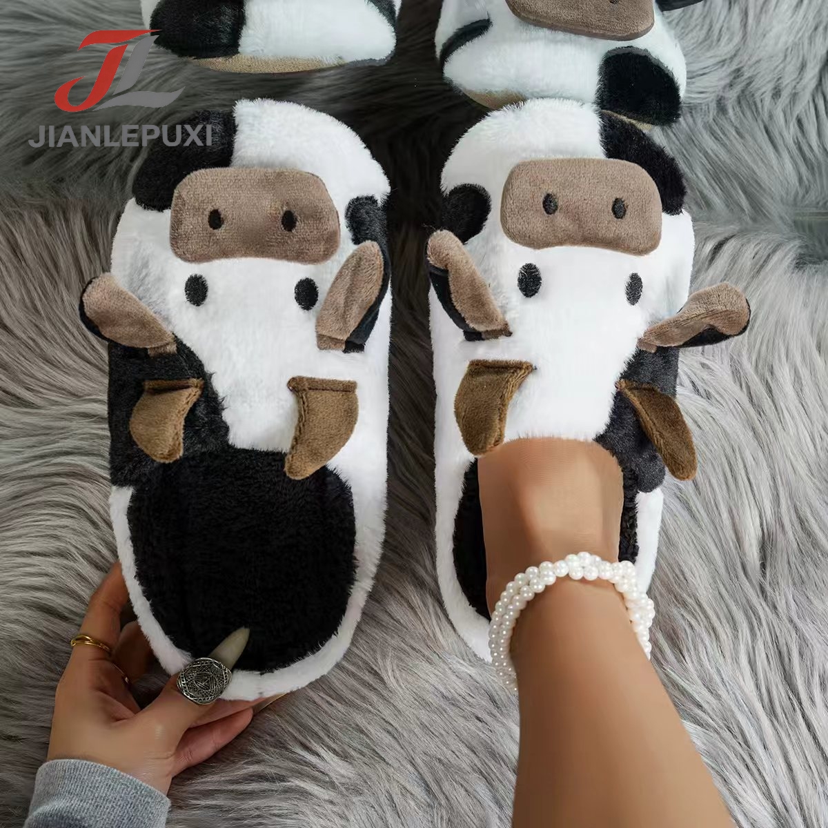 Cow Plush Slippers Suitable For Winter Warm Indoor House With Non-slip Sole, Soft Sole, For Home,, - Unisex & (no Maintenance)
