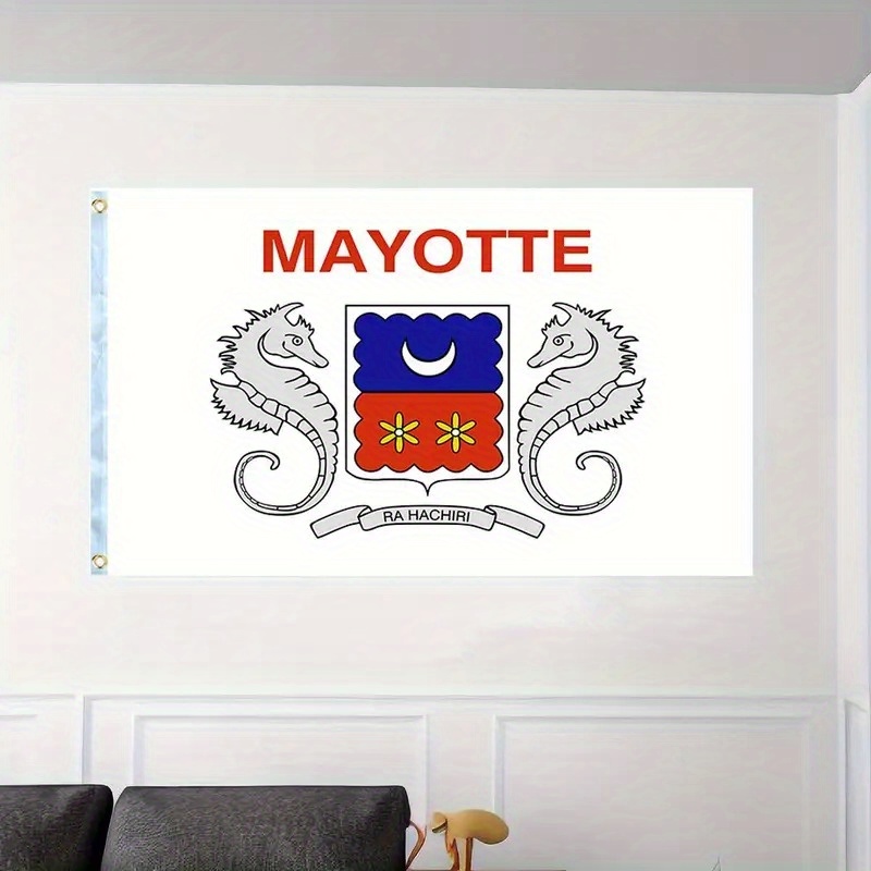 TEMU 1 Drapeau de Mayotte, 90x150cm ou 3x5 pieds, en suspendu. drapeau du territoire français d' de Mayotte est doté d'œillets en laiton et est