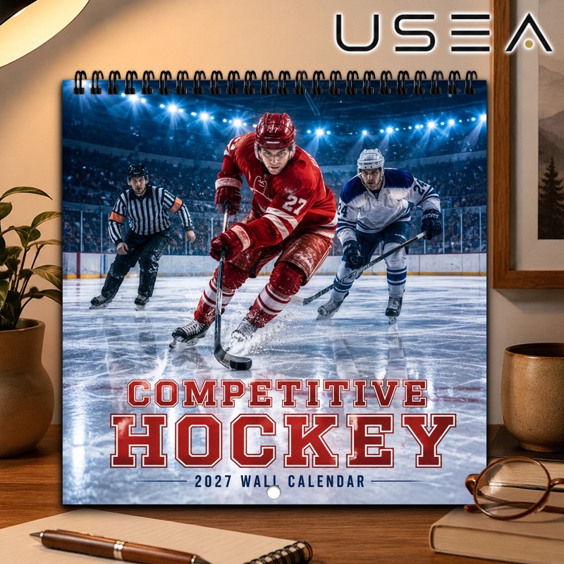 TEMU 2027 Calendrier Murale Hockey : Planificateur Annuel 12 Mois, Impression Couleur pour Bureau à Domicile, Cadeau Idéal ou Décoration Murale