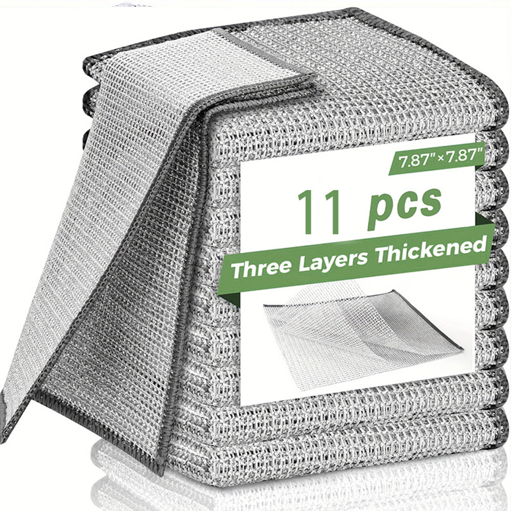 TEMU 11pcs Pack Steel Wire Dishwashing Cloth - Large Size 20x20 Cm Mesh Metal Dishwashing Cloth, With Reinforced Edges And Anti-scratch Steel Wire -
