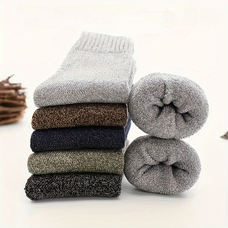 TEMU 4-pair Random Men's Thickened Wool-blend Socks - Suitable For Autumn And Winter, Comfortable Solid-color Mid-tube Winter Socks, Soft And Warm,