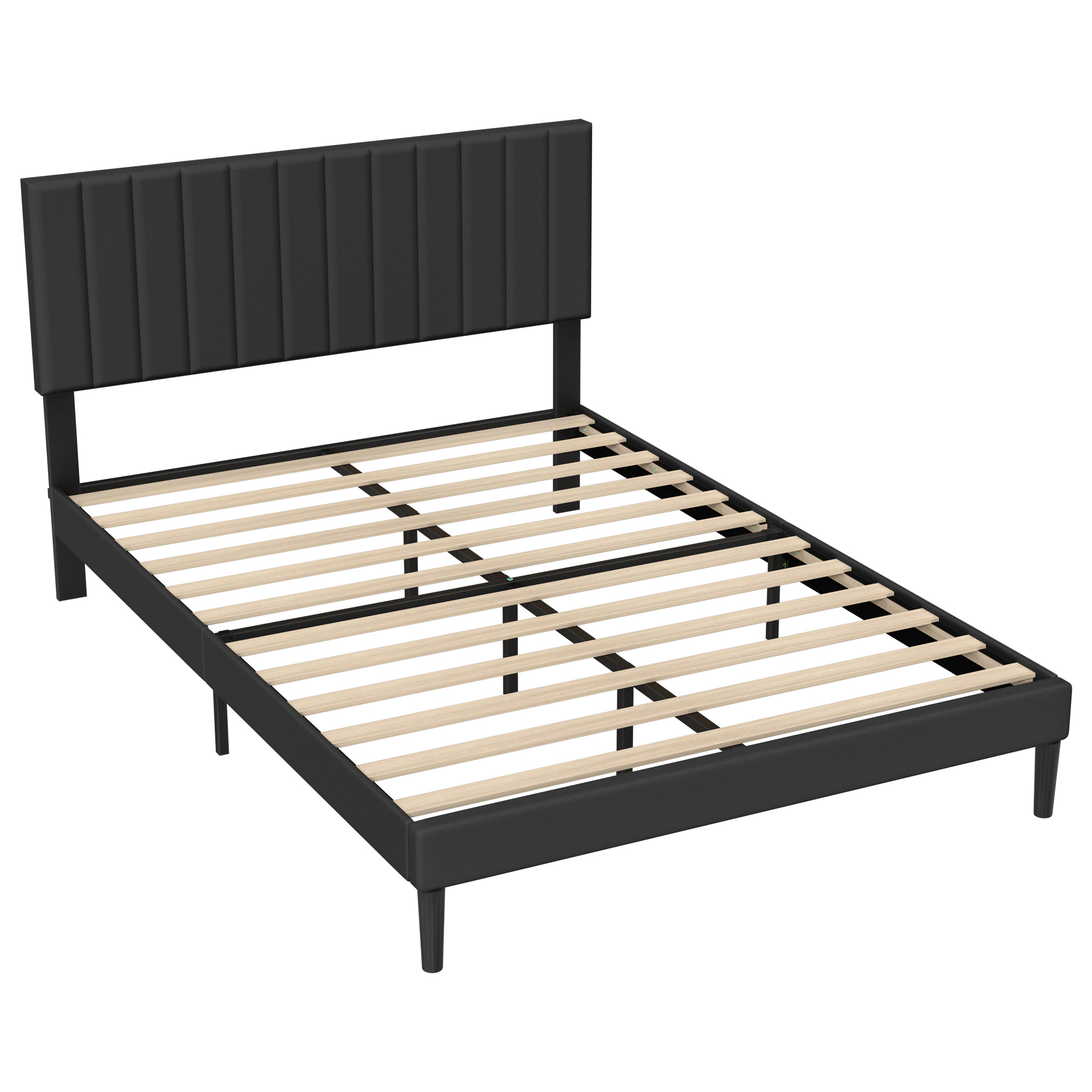 TEMU Upholstered Bed Frame Upholstered Bed With Headboard And Slatted Frame Bed Metal Platform Bed Frame Mattress Foundation, Black/beige