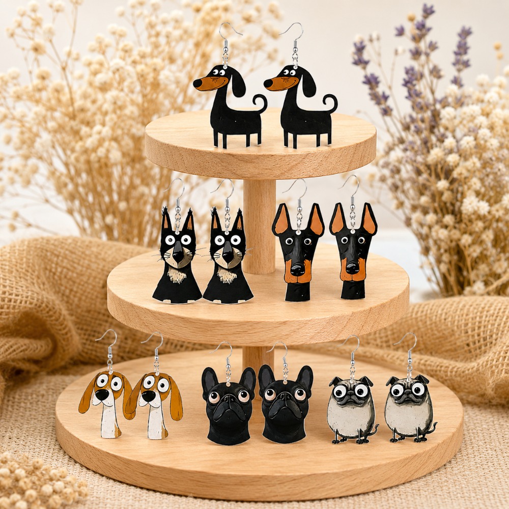TEMU 12 Boucles d'oreilles pendantes en acrylique avec mignons chiens de dessin animé, parfaites pour les vacances, les voyages et les quotidiens, un