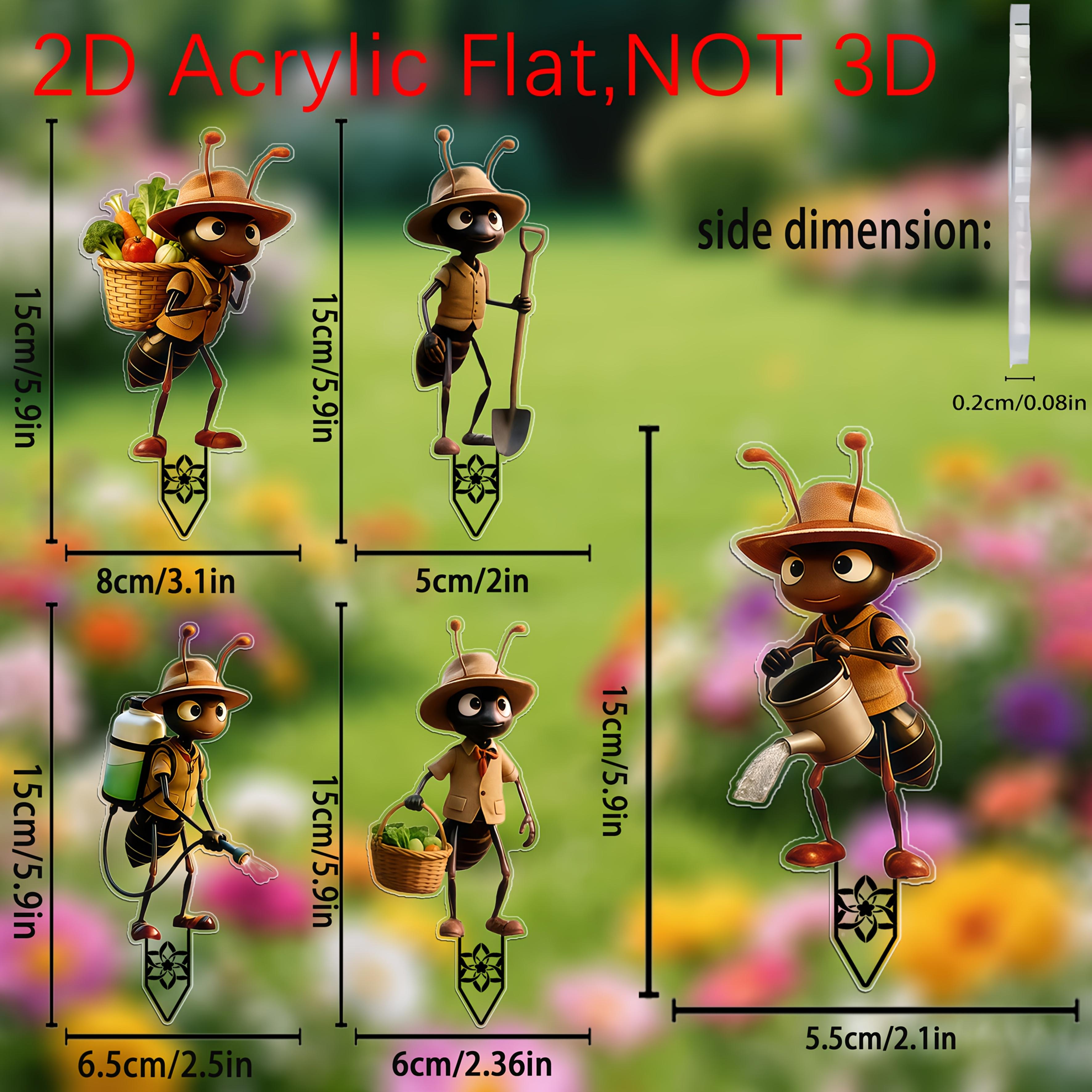 E-shop 2D Flach, [2D Flach] 2D Flache Garten-Bonsai-Bodenpflock-Dekoration, 5 Stk. niedliche fleißige Ameisen, Acryl-Gartendeko für den Außenbereich,