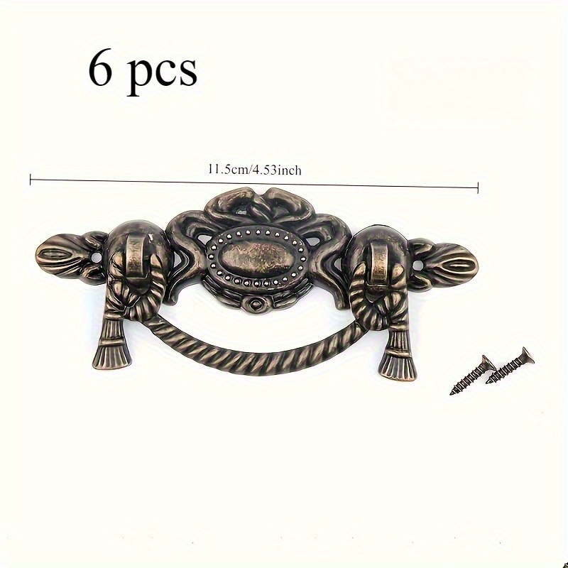 6 Antique Bronze Arched Cabinet Handles - , Elegant For Kitchen Drawers And Cabinets, Durable Metal Structure, Decoration And Accessories, Retro Scrolls, Durable Metal Handles
