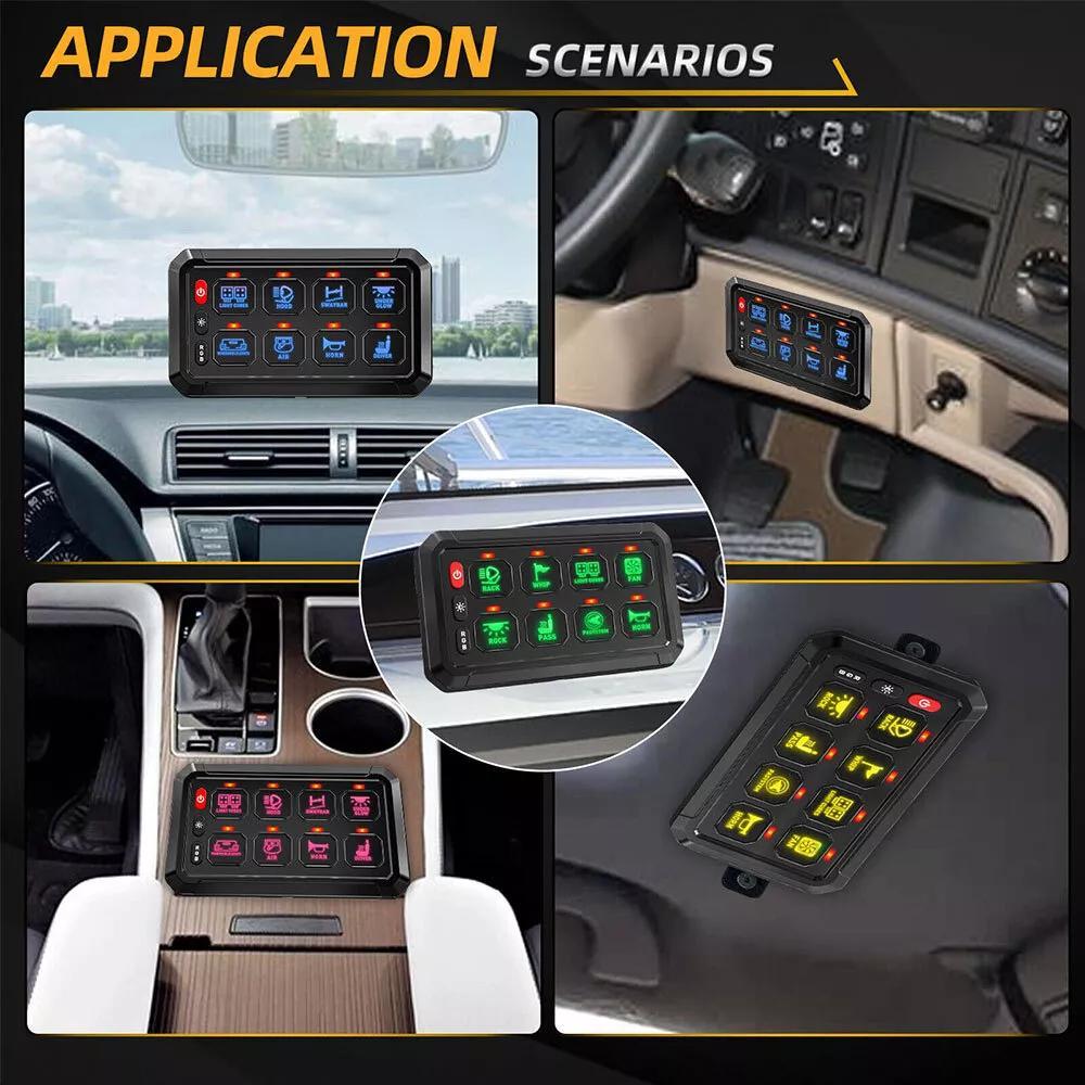 8 Gang Switch Panel with RGB Blacklight, Automatic Dimmable LED Switch Pod