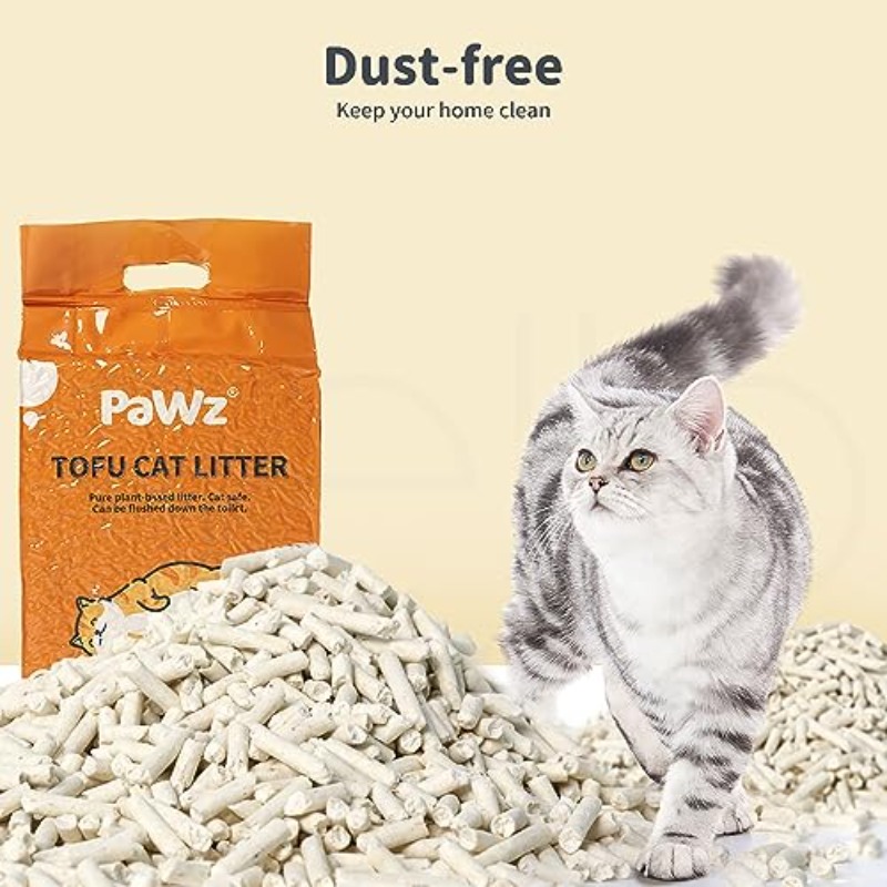 Pawz Tofu Cat Litter Is Clumping, Flushable, Ultra-Absorbent, And Dries Quickly. It Is Water-Soluble, Dust-Free, And Made from Ingredients, Available in 5Kg And 2.5Kg Bags