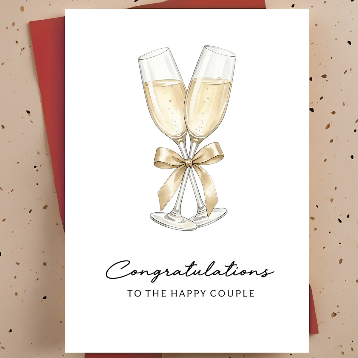 TEMU 1 Carte de Vœux Réconfortante pour Mariage et Anniversaire pour Jeunes Mariés, Couple – Illustration Aquarelle de Flûtes à Champagne avec Nœud,