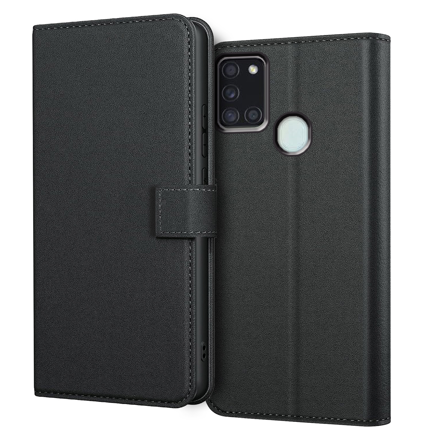 TEMU Phone Case - For For Galaxy A21s Case With Kickstand Black Faux Leather Card Slot Flip Protective Phone Case Cover