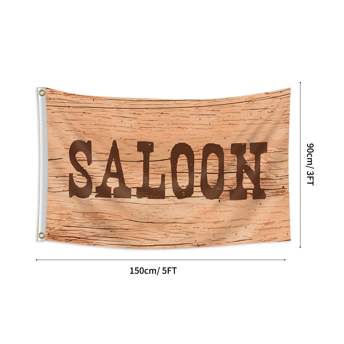 Image of 1pc Wild West Cowboy Saloon Flag - 3x5ft Rustic Wooden Texture Design With Grommets, Single-sided Printing, Durable Polyester For Home, Garden, Party & Event Decorations