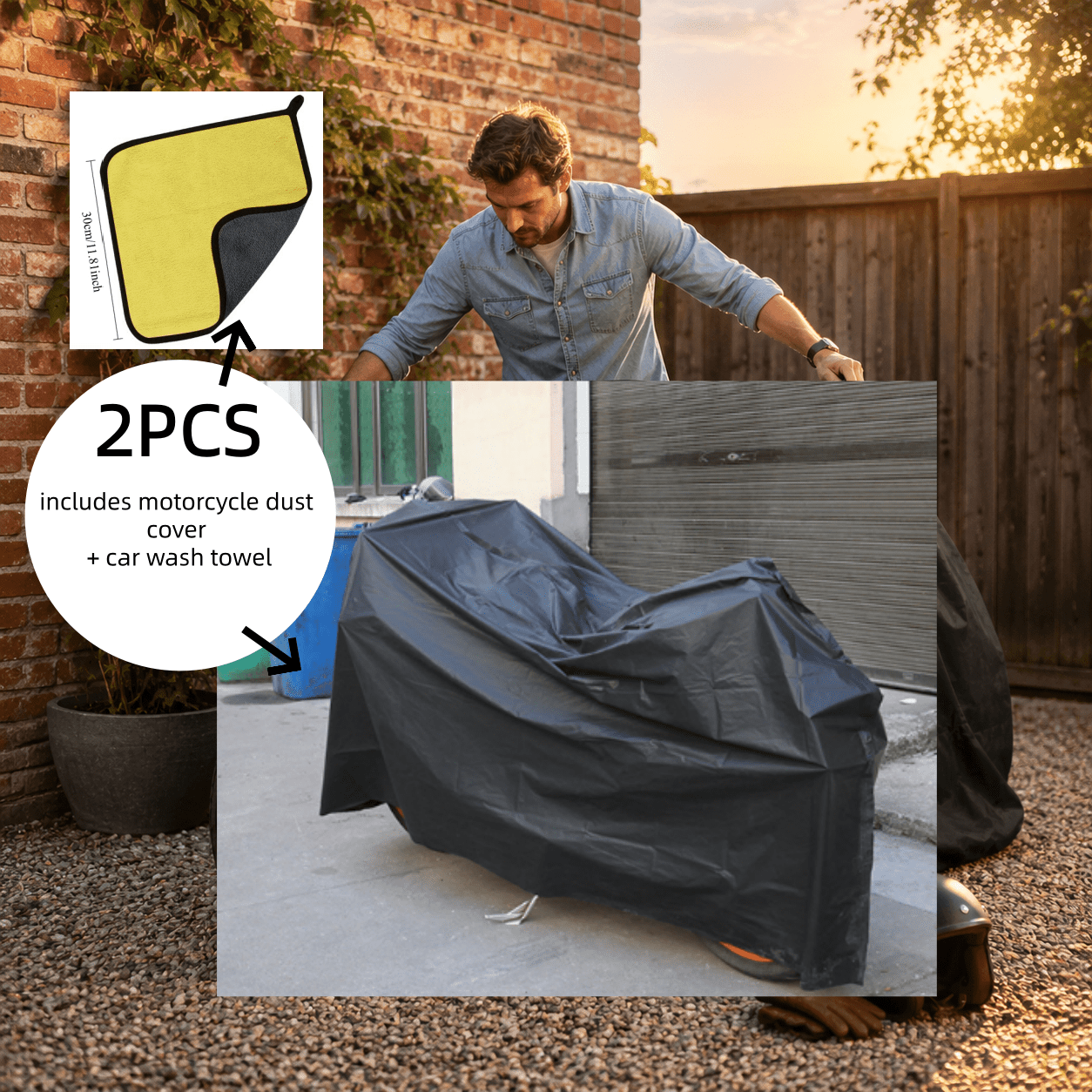 TEMU 2pcs (includes Motorcycle Dust Cover And Car Wash Towel) For Car Cover, Durable And Tear-resistant, Dustproof, Ashproof And Leaf-proof, Suitable