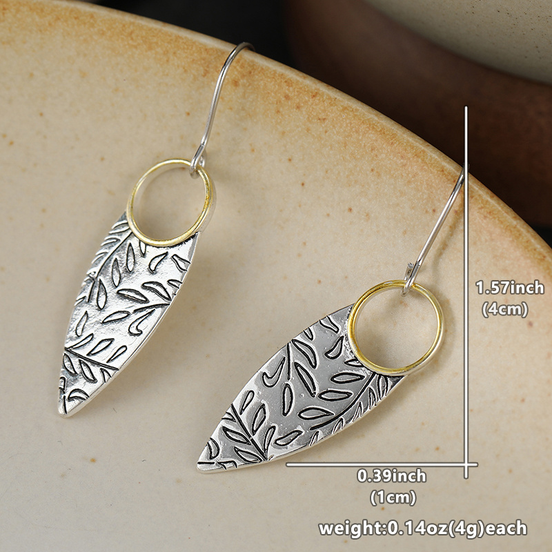 Vintage Botanical Leaf Dangle Earrings, Two Tone