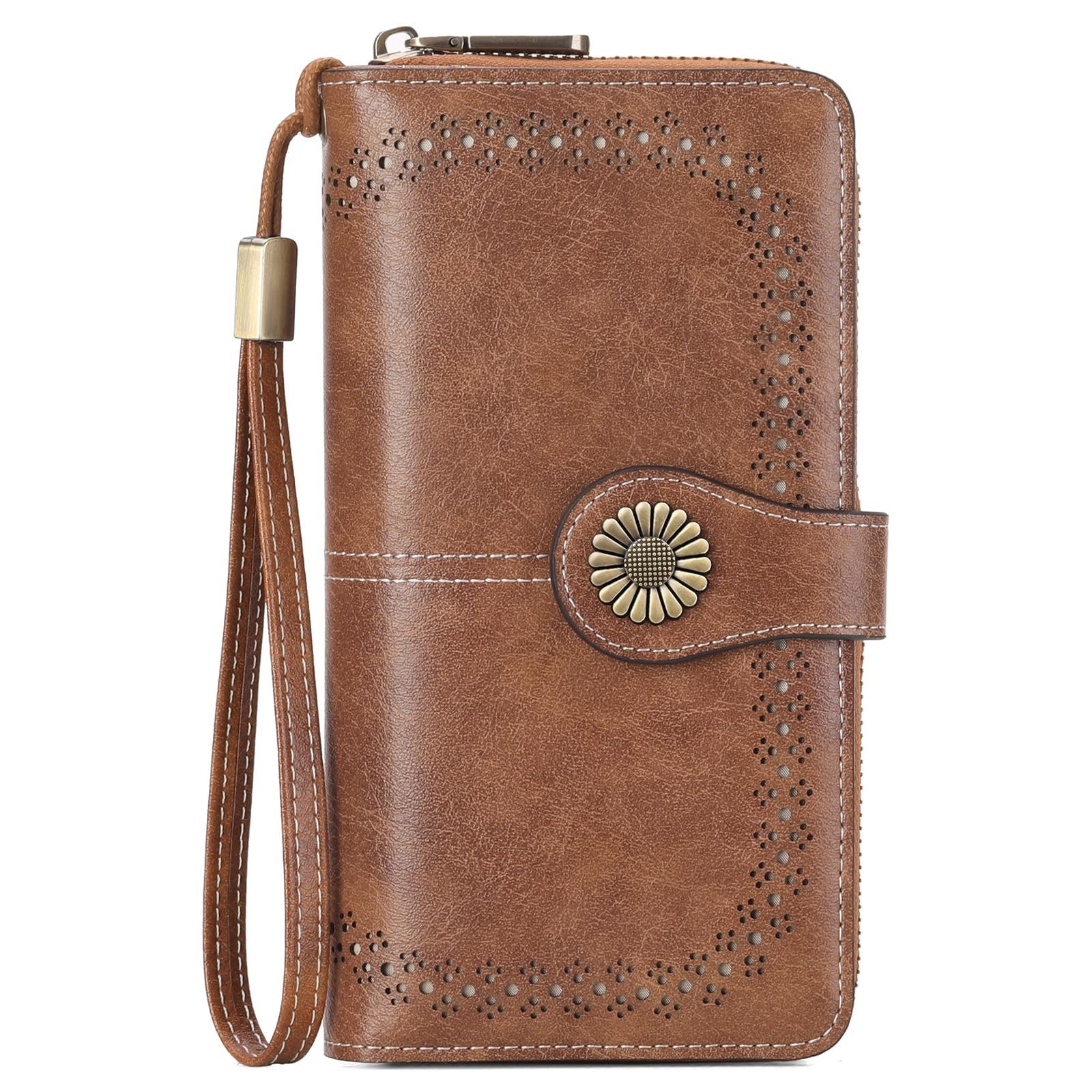 TEMU Women's Wallet With Wristlet, Rfid Blocking Leather Clutch Purse Large Capacity, 11 Card Slots And Zippered Pocket, Full Protection Vegan Long