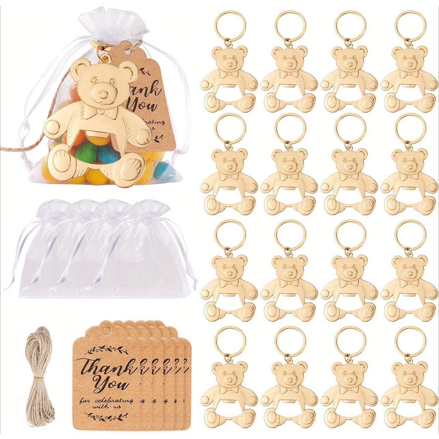 

30/60pcs Bottle Keychains/keyrings, Bear Bottle Shower Return Favors For Guests Bottle Decorations And Souvenirs With Organza Bags Tags For Theme Party Favors