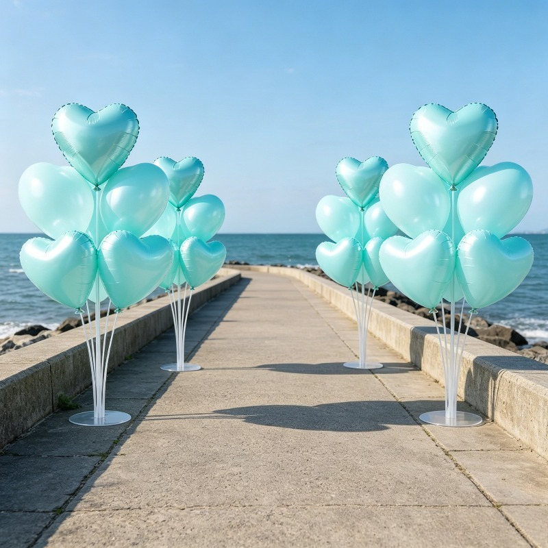 TEMU 4 Sets Round Base Balloon Display Stand Kit, Balloon Additions, Desktop & Floor Standing Balloon Column Holder Set For Summer Parties, Weddings,