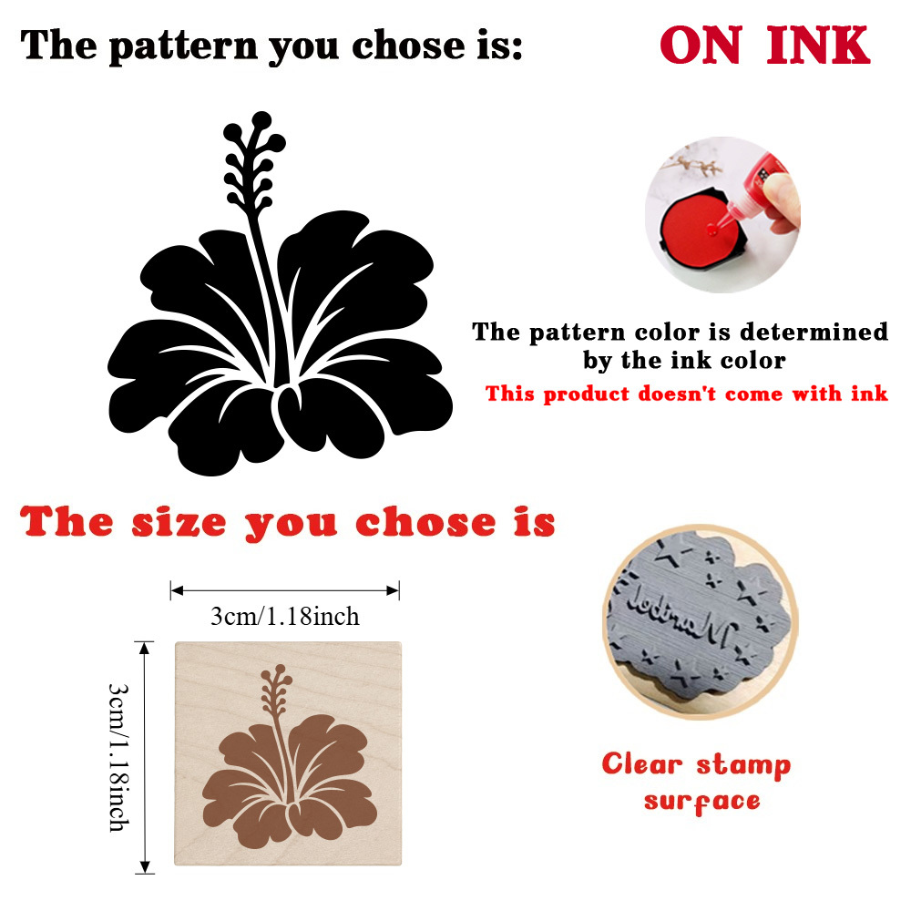 TEMU 1pc Small Hibiscus Natural Wood Rubber Stamp, Postcard Invitation Card Decoration, Letter And Card Stamp, Parties, Invitations, Letters,