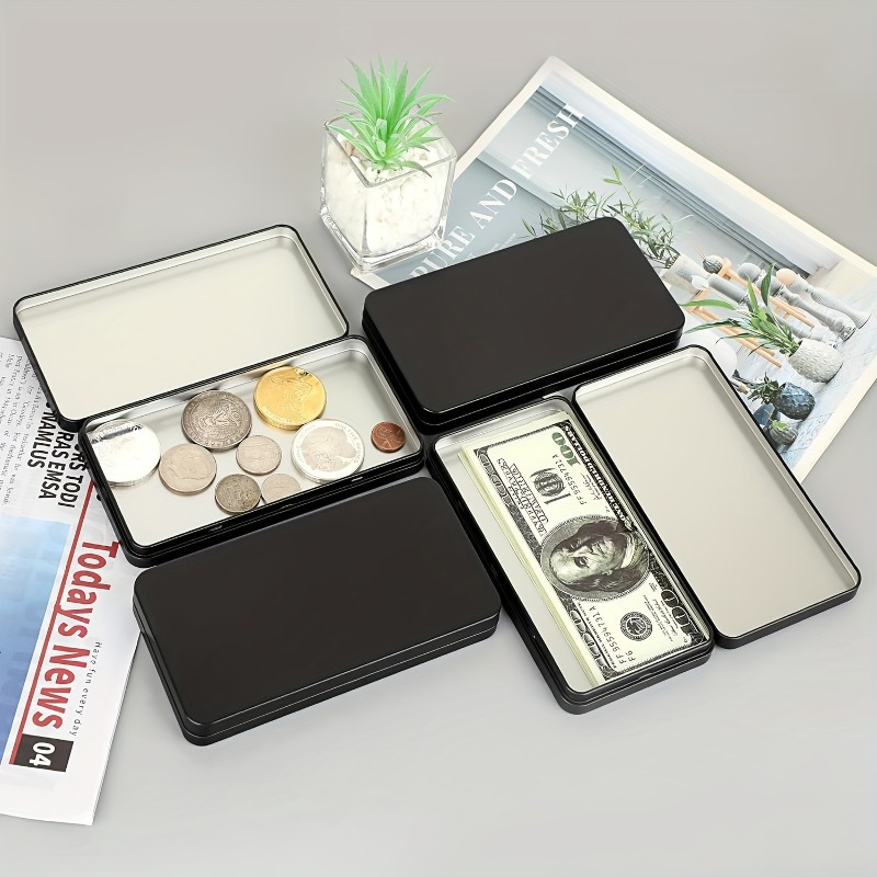 

3pcs Rectangular Metal With Secure Clasp Lids - Ideal For Cash, , & Card Organization - Black Metal Material