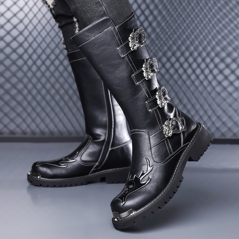 a pair mens heavy duty motorcycle boots vintage punk style - Temu Oman
