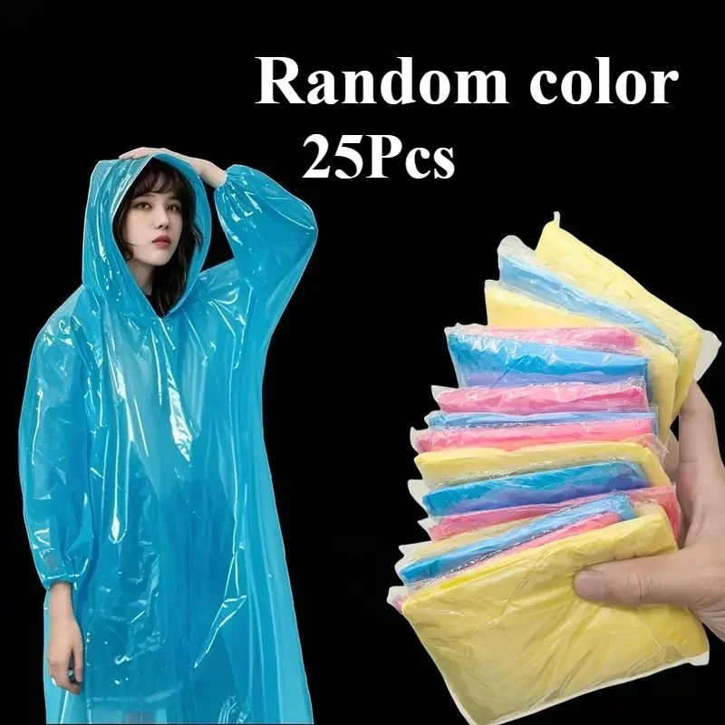 TEMU 25pcs Assorted Colors Disposable Transparent Raincoats | Lightweight, Foldable, Pvc Material, Breathable, Suitable For Outdoor Activities,