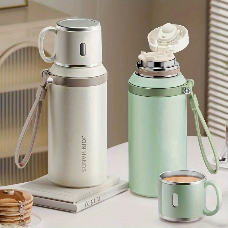 

1pc Steel Vacuum Insulated Sports Bottle With Lid, Tea Infuser & Handle, 600ml/21oz Portable Coffee Mug For Outdoor, Travel, Office, Student - Ideal Christmas Gift