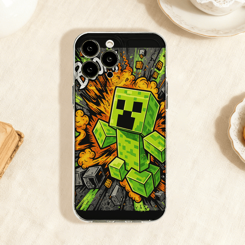 TEMU Phone Case - Boom Pixel Explosion Game Character Phone Case Fun Cute Antifall Matte Durable Shockproof Back Cover For Iphone17air 16e 15 14