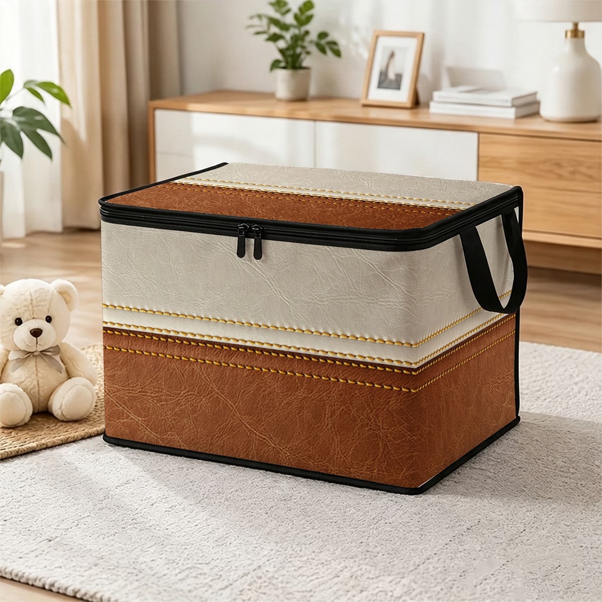 TEMU Scatola portaoggetti in patchwork stile retr簷 con stampa texturizzata, zip e , design a ribaltabile, per viaggi, imballaggio, vestiti, pantaloni