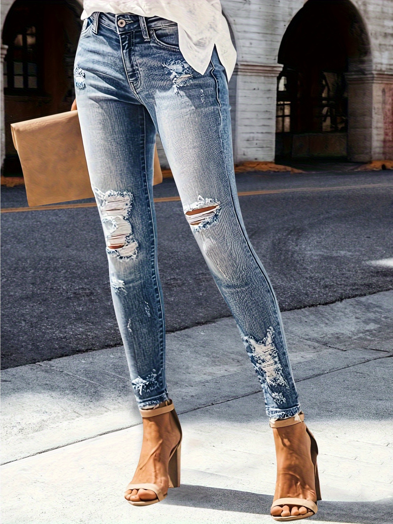 2025 Summer Trend Ripped Jeans: High-Stretch *-Fit  Street Style! Comfortable Versatile Denim for Eve