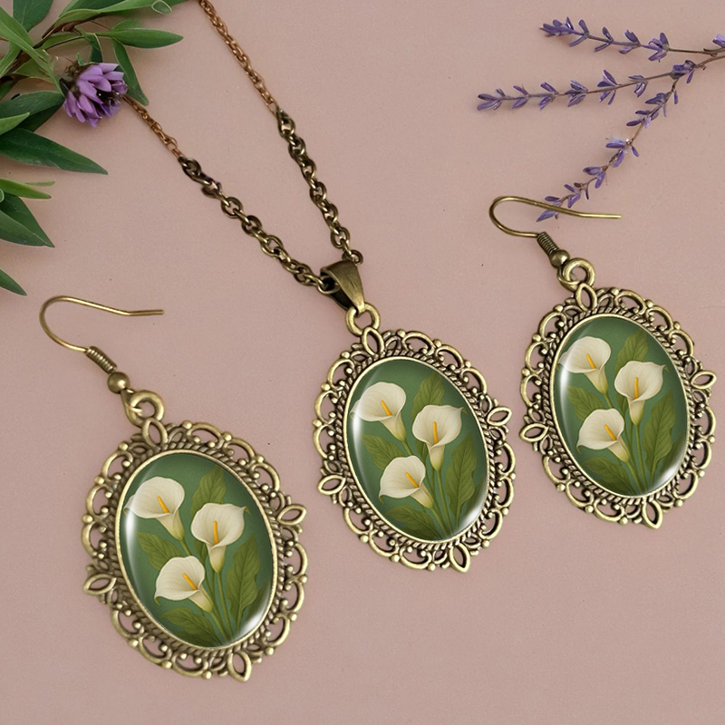 3pcs Calla Lily Necklace & Earring Set
