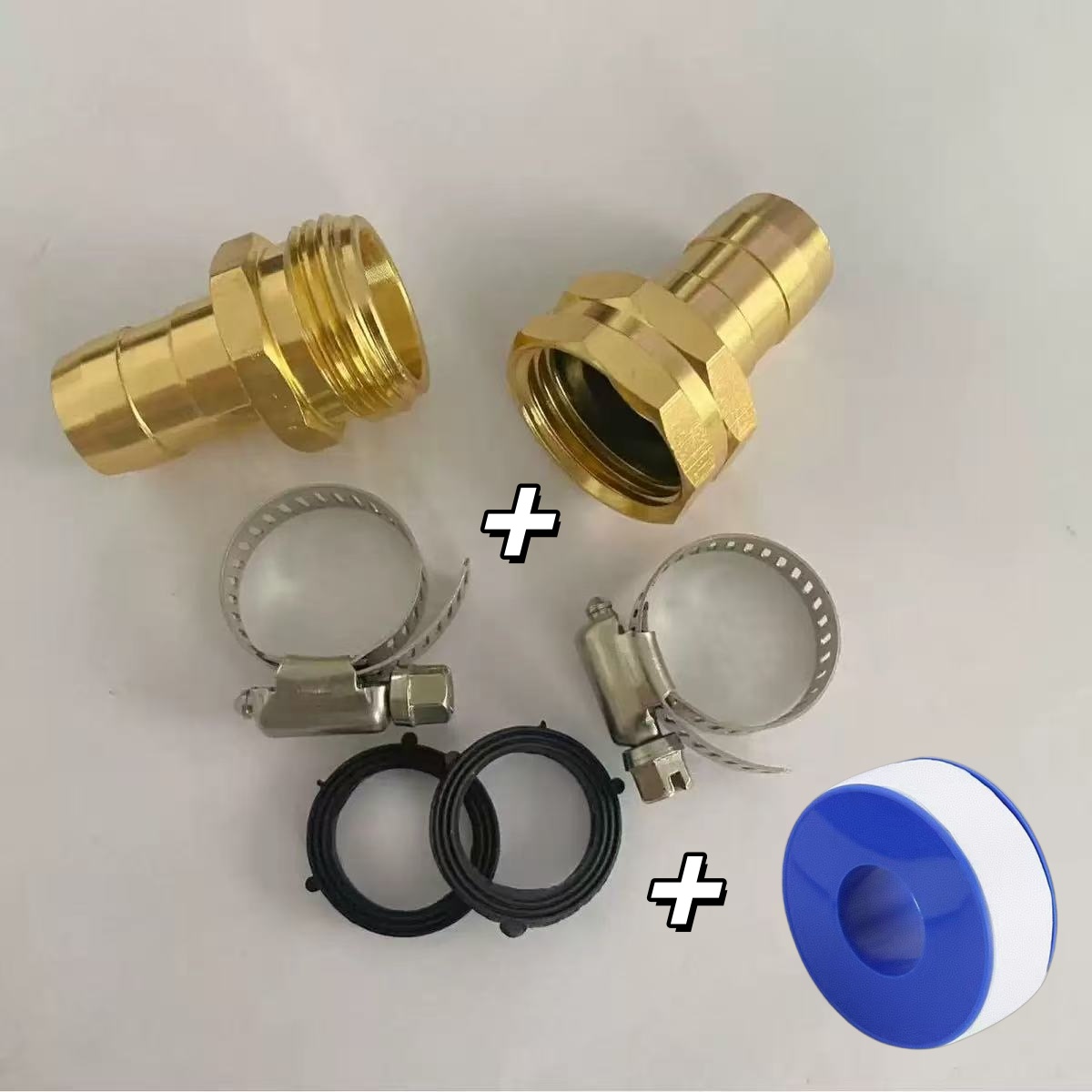 TEMU Brass Garden Hose Connector With Clamp, 1/2 Inch (0.5 Inch) Internal And External Thread Adapter, Durable And Easy To Operate, Hose Connector,