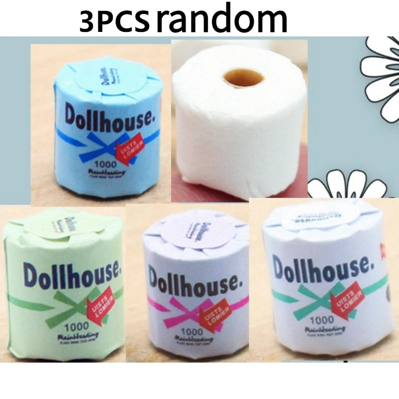 TEMU 6pcs/3pcs Cute Mini Simulation Miniature Paper Towel And Toilet Paper Rolls For 1:12 Scale Dollhouse Decor, Random Color