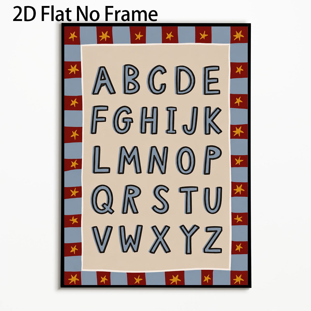 TEMU 2d Flat, 1pc 1pcs Vertical - Alphabet Poster Suitable For, Room Decor - Frameless Canvas Wall Chart With Star Border, Modern Letter Learning