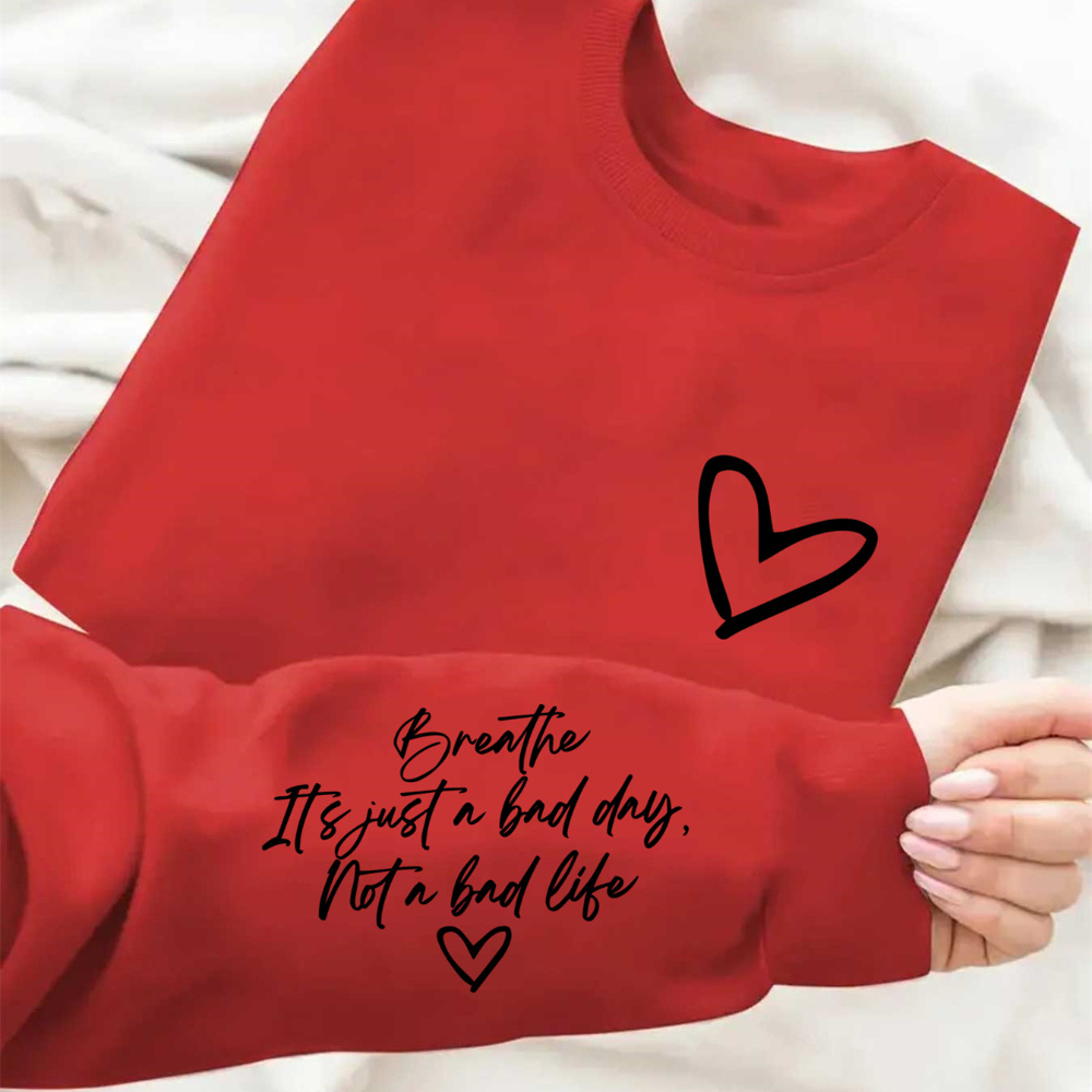 

Cozy Heart & Letter Neck Sweatshirt - Casual Long Sleeve Pullover For Women, Fall & Winter