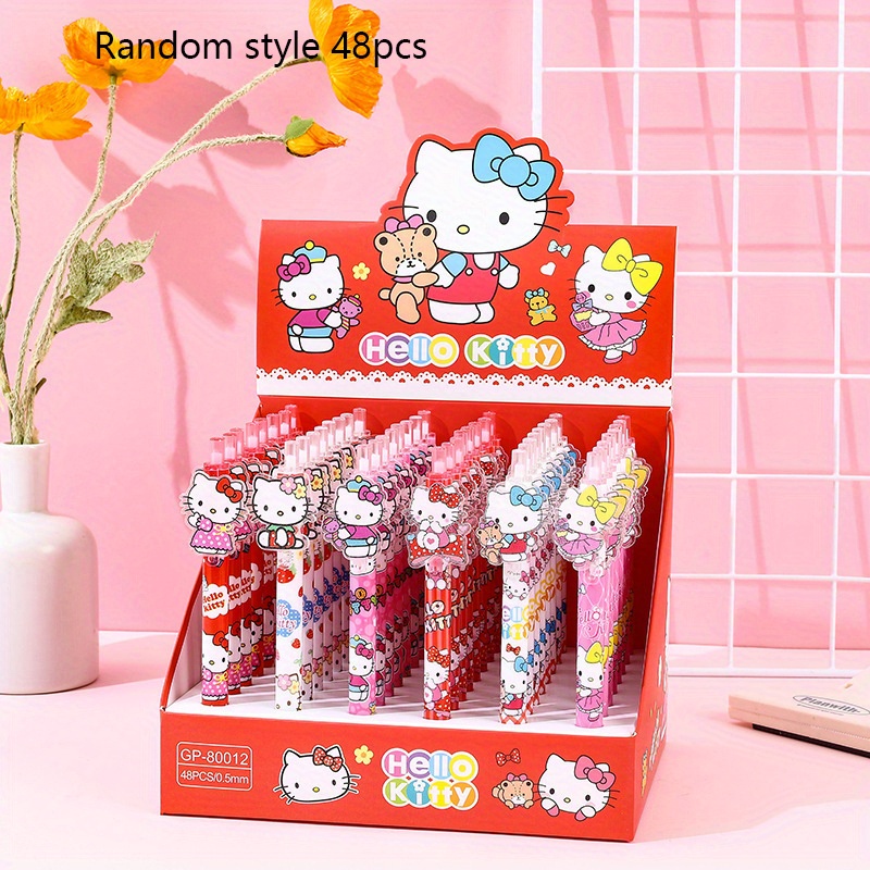 48pcs Hellokitty 0.5mm Creative Cute Cat Acrylic Patch Press Pen High-value Cartoon Style Neutral Pen Signature Pen Back To Random