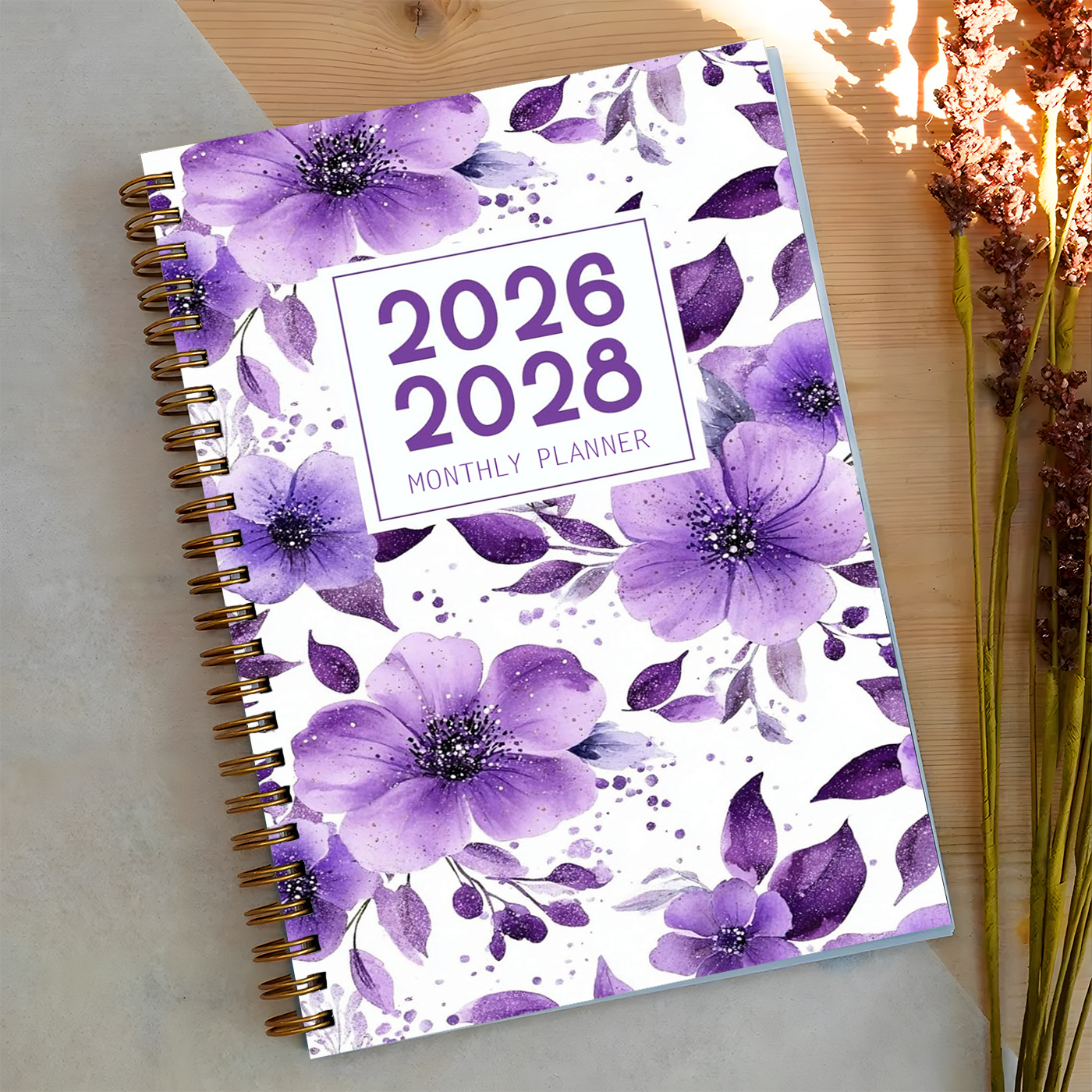 TEMU 1 Pack Agenda Mensuel 3 Ans 2026-2028 avec Reliure Spirale Dorée, Couverture Florale & Pages Datées - Calendrier Portable 3 ,5x8,3 Pouces, Idéal