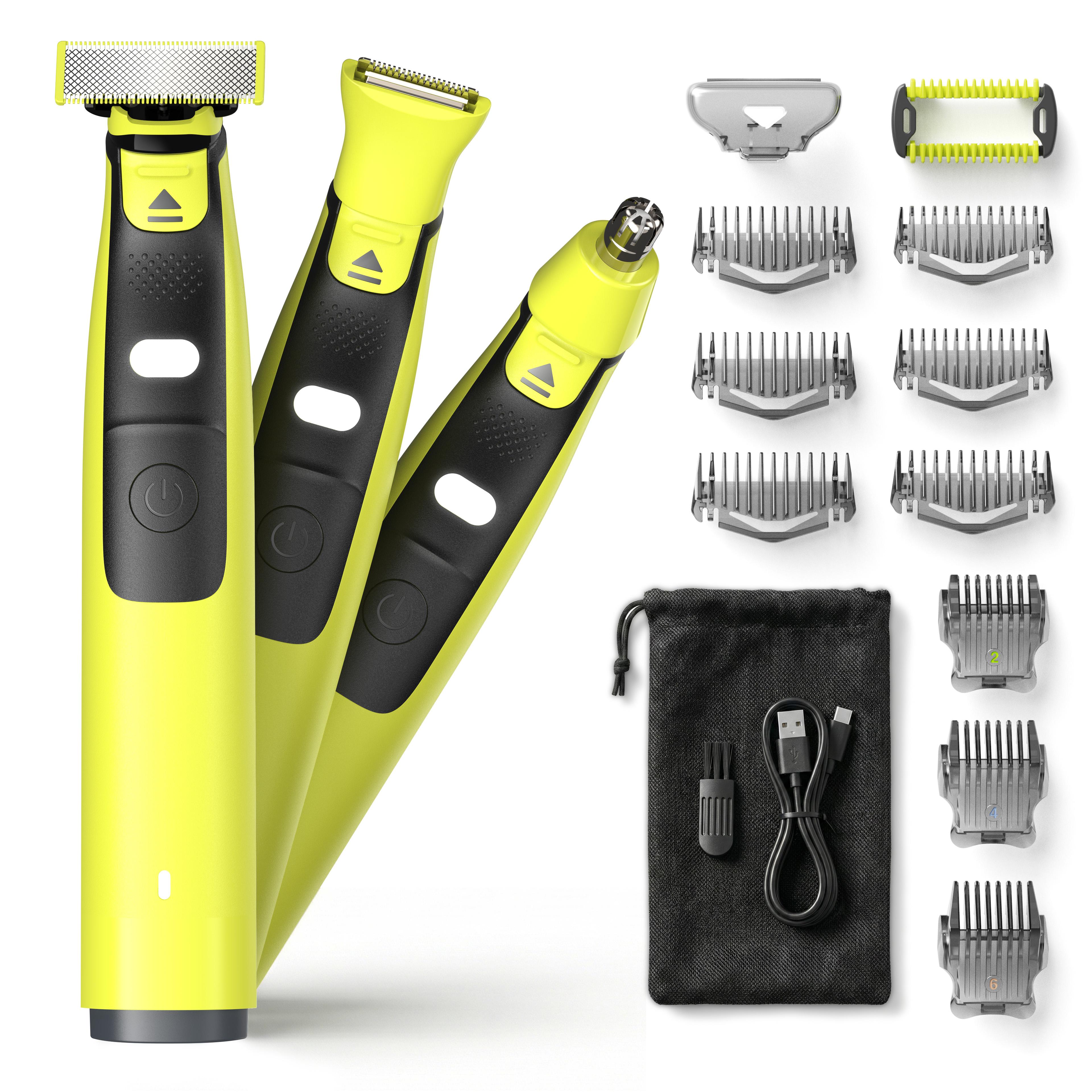 TEMU Rasoio Elettrico da , Kit di Grooming 3-in-1 con Luce LED, Ricaricabile USB-C, Rifinitore per Naso, Rifinitore , Lama di Precisione, Pettini
