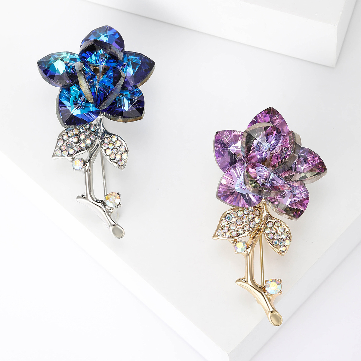 1pc elegant crystal rose brooch pin with rhinestones fashionable alloy floral lapel pin for sophisticated attire details 1