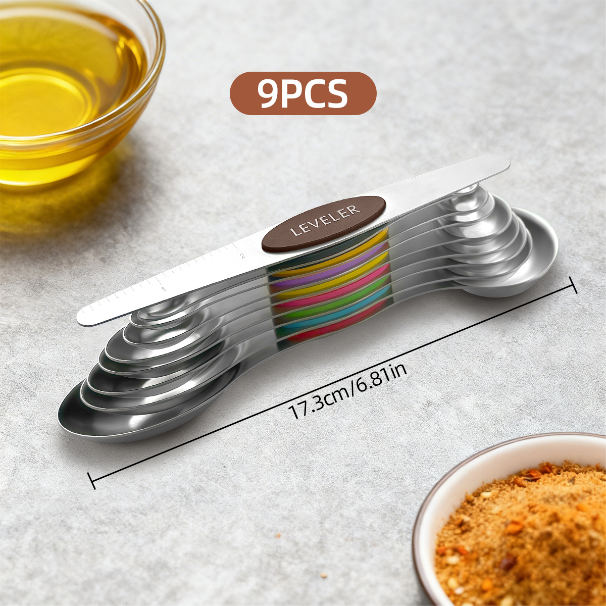 TEMU Stainless Steel Magnetic Measuring Spoons | Dual-headed, Precision Measurement For Powders And Liquids, , Ideal For Home Kitchen, Restaurants,