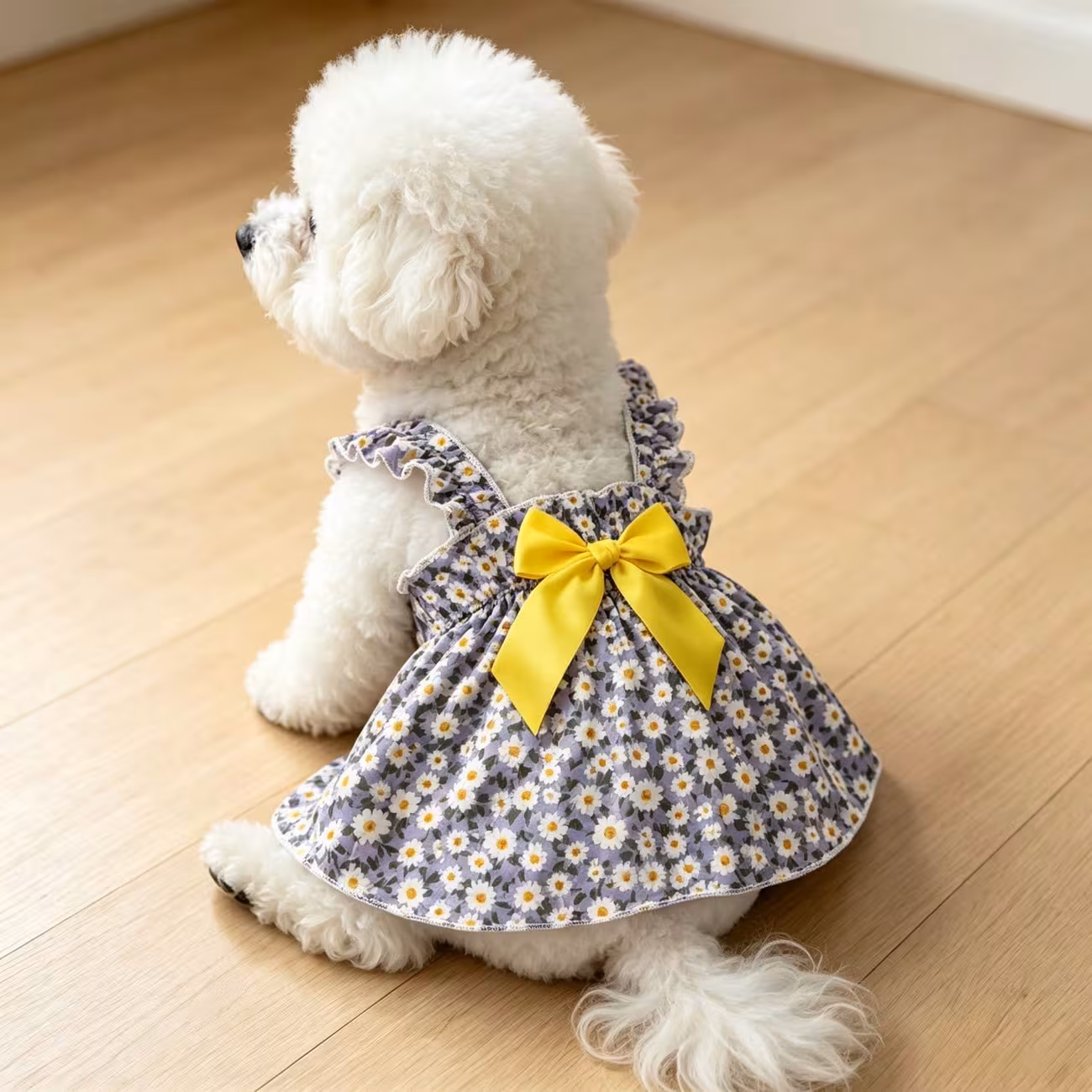 1pc small dog summer dress floral printed ruffle strap pet cami dress with back bow cute puppy clothes for bichon poodle daily outfit Product details 6