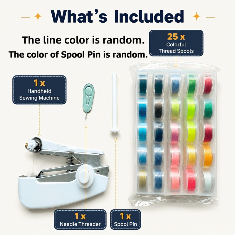 TEMU Mini Portable Manual Sewing Machine With 25 Color Thread Spools & Needle Threader - Handheld Repair Tool Suitable For Travel, Emergency Clothes