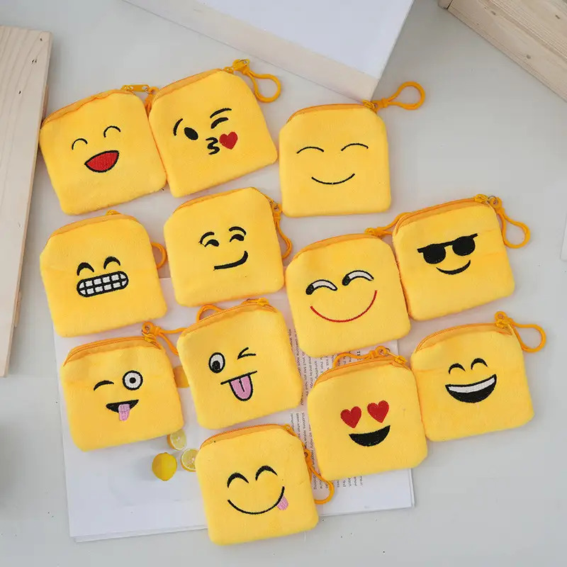 E-shop 12 Stück Niedliche Münzfächer mit Gesicht & Emotionen Design und Schlüsselanhängern - Geldbörsen mit Reißverschluss, Schlüsselorganizer,