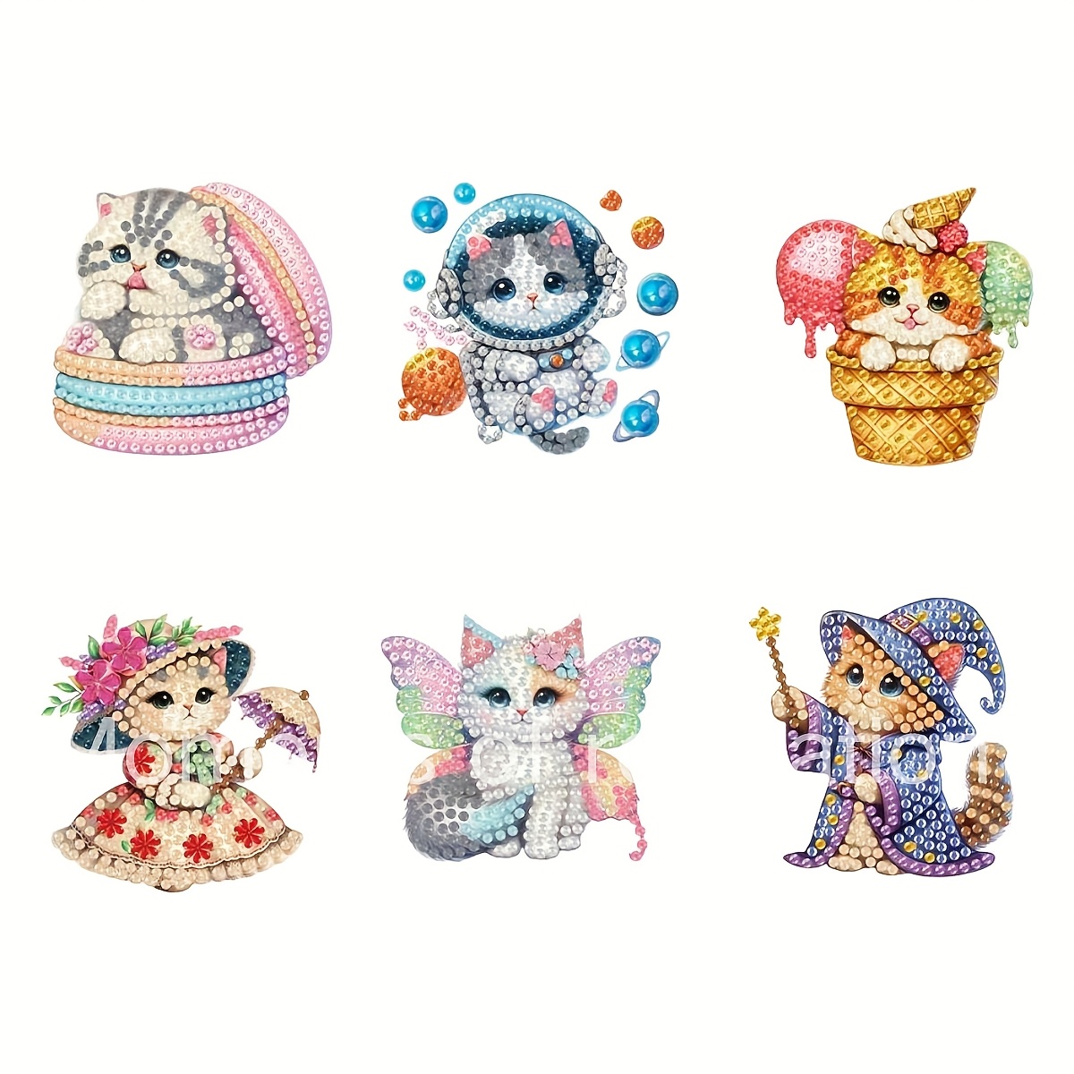 TEMU Peinture Diamant 2D Plate 6pcs Chatons Mignons Aimants de Réfrigérateur Kit de Peinture Diamant Convient aux Cadeaux Faits Main, Décoration de