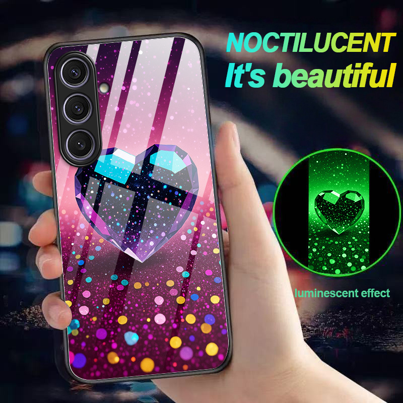 TEMU Phone Case: Heart Shaped Gem With Sparkles Light Phone Case Shockproof Luminous Without Power For Galaxy S25