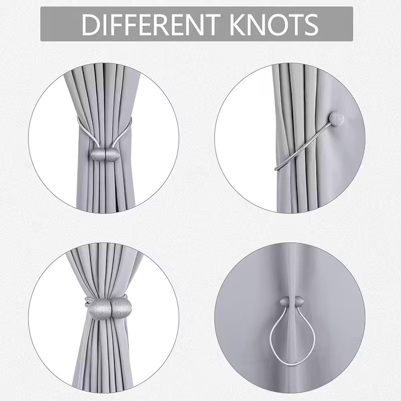 Four Light Gray Minimalist Modern Magnetic Curtain Ties, Magnetic Curtain Straps, Contemporary Curtain Clips, European Curtain Rope Ties, Suitable for Home, Office, And Hotel Window Decoration